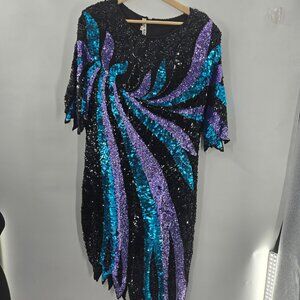 Vintage Silk Road Black Purple Green Formal Evening Gown European Size 46